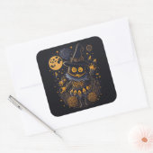 Autocollant Chat Sorcière Doré | Étiquette Hallowe (Enveloppe)