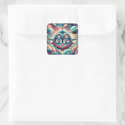 Autocollant chats dans l'espace ! (Sac)