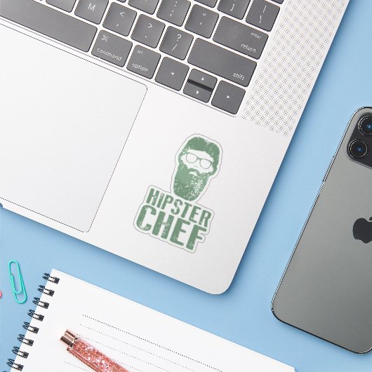 Autocollant chef Hipster (Ordinateur portable avec iPhone)