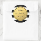 Autocollant Chic Noir & Blanc Rayé Feuille d'Or (Sac)