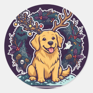 Autocollant Chien avec Bois de Renne