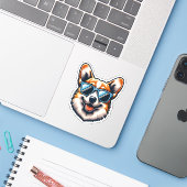 Autocollant Chien Corgi (Ordinateur portable avec iPhone)