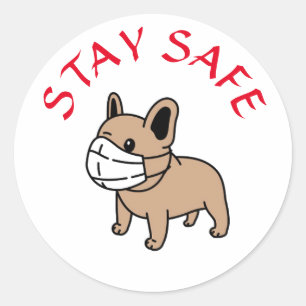 AUTOCOLLANT CHIEN DE CARTON STAY SAFE AVEC MASQUE