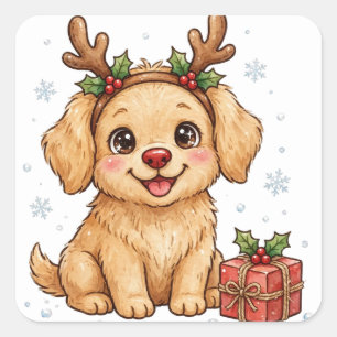 Autocollant Chien Noël Puppy Renne