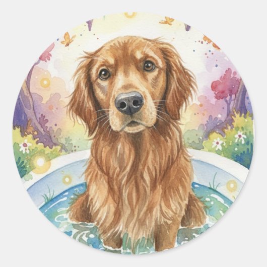 Autocollant Chien Retriever Doré Mignon (Devant)