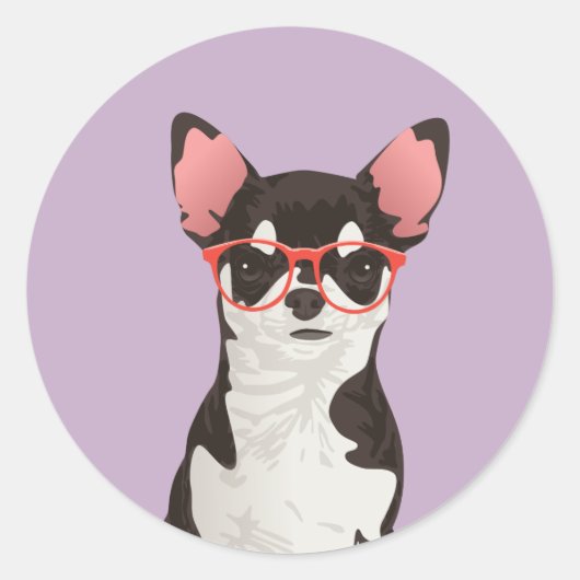 Autocollant Chihuahua noir et blanc Hipster (Devant)