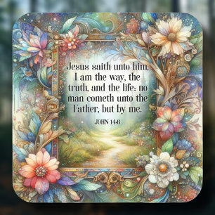 Autocollant chrétien floral Art Nouveau Jean 14:6