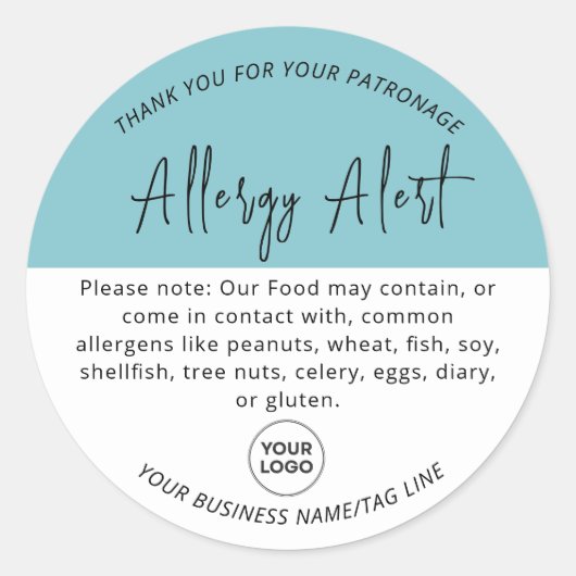 Autocollant circulaire d'alerte d'allergie bleue (Devant)