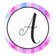 Autocollant circulaire - Initiale enneigée colorée
