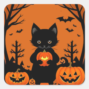 Autocollant Citrouille Chat Noir pour Décoration d