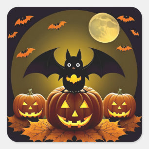 Autocollant Citrouille Chauve-Souris Halloween pou