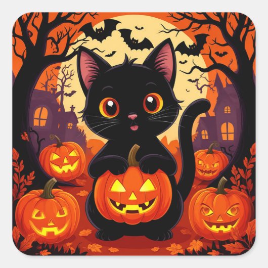 Autocollant Citrouille de Chat Mignon pour Décorat (Devant)
