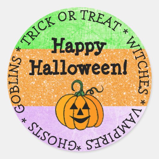 Autocollant Citrouille Halloween violet, vert, ora (Devant)