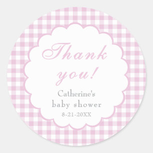 Autocollant classique Baby Shower à carreaux rose