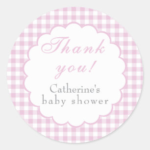 Autocollant classique Baby Shower Gingham rose