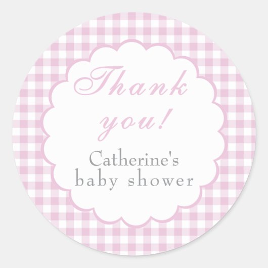 Autocollant classique Baby Shower Gingham rose (Devant)