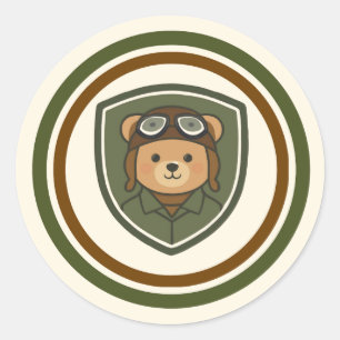 Autocollant Classique Rond Militaire Aviator Bear