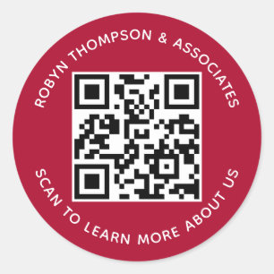 Autocollant Code QR Rouge Foncé Rond Nom de l'Entr