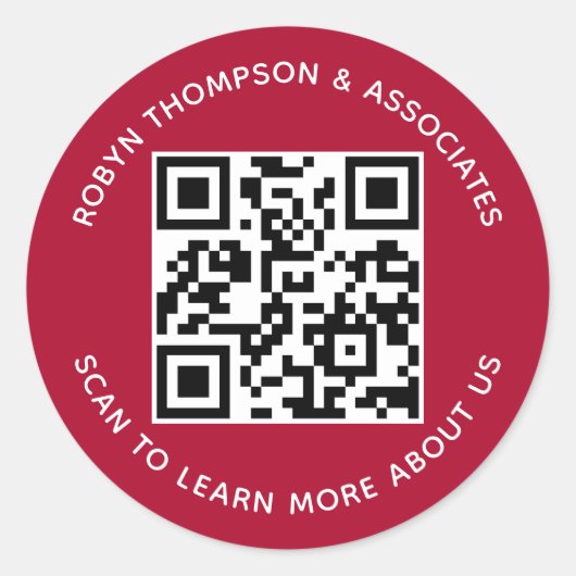 Autocollant Code QR Rouge Foncé Rond Nom de l'Entr (Devant)