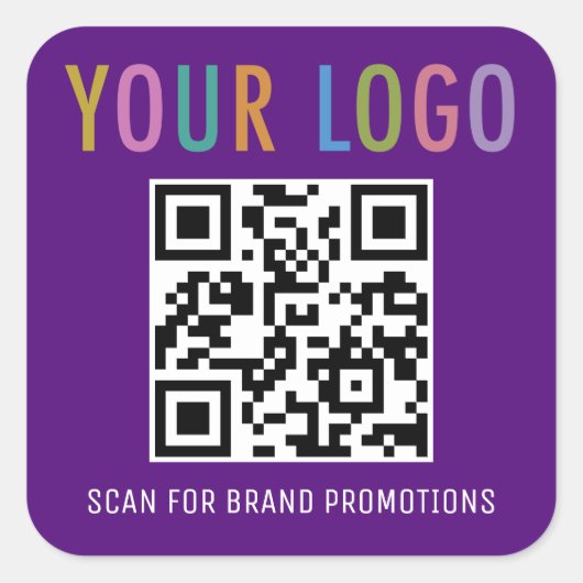 Autocollant Code QR Violet Carré Logo d'Entreprise (Devant)