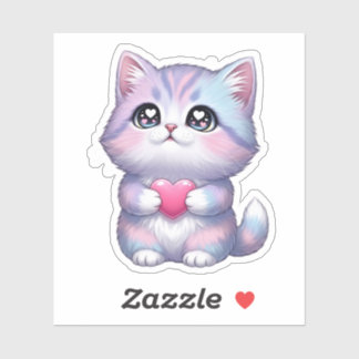 Autocollant coeur de chaton kawaii mignon amour ch