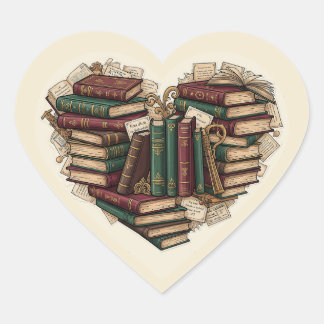 Autocollant Cœur de Livre | Bibliophile Vintage Es