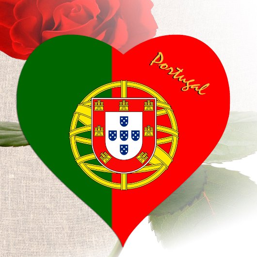 Autocollant coeur du Portugal, Drapeau portugais p