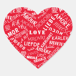 Autocollant Cœur Rouge avec Texte Amour Multilingu