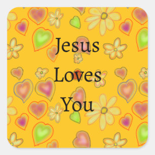 Autocollant coeurs fleurs Jésus vous aime
