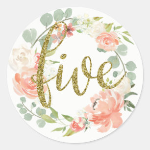 Autocollant Couronne Florale Rose Or 5ème Annivers