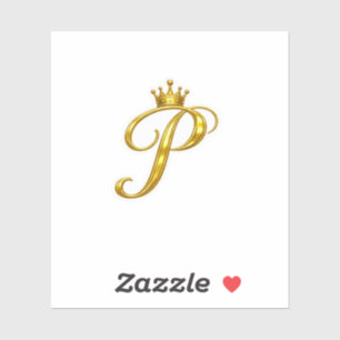 Autocollant Couronne Royale Lettre P Monogramme Or