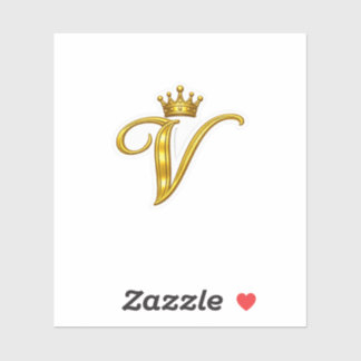Autocollant Couronne Royale Lettre V Monogramme Or