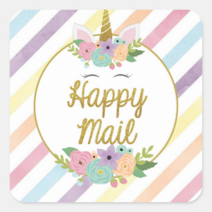 Autocollant Courrier Joyeux - licorne rayures arc-