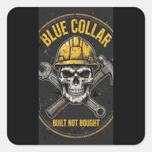 Autocollant Crâne de Col Bleu Construit Pas Acheté