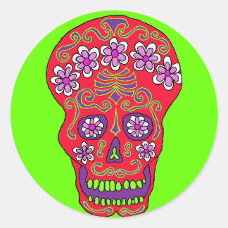 Autocollant crâne de fleurs en rouge