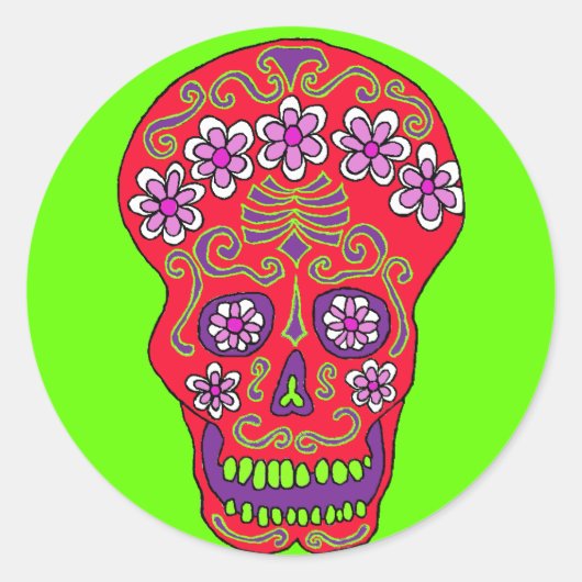 Autocollant crâne de fleurs en rouge (Devant)