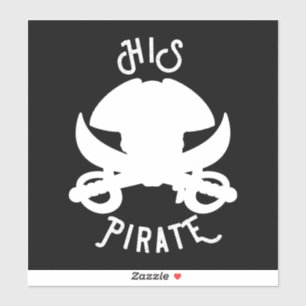 Autocollant Crâne et Os de Pirate Blanc avec Épée