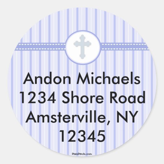 Autocollant croisé bleu rayé d'adresse de retour (Devant)