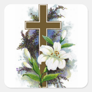 Autocollant Croix aux Fleurs Blanches