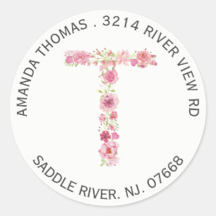 Autocollant d'adresse de retour Floral T initial