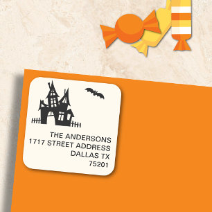 Autocollant d'adresse Halloween noir sur fond blan