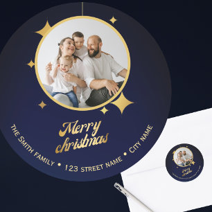 Autocollant d'adresse photo dorée festive Noël 202