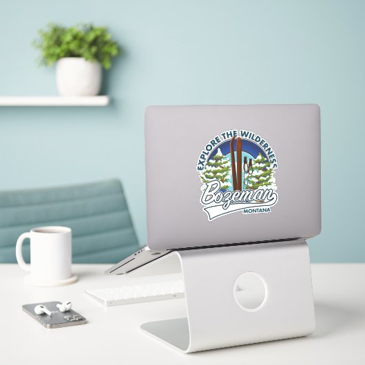 Autocollant d'affiche de ski Bozeman Montana (Ordinateur portable sur le bureau)