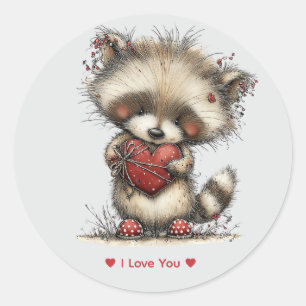 Autocollant d'amour de raton laveur à l'aquarelle