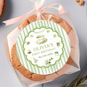 Autocollant d'anniversaire à rayures de matcha ver