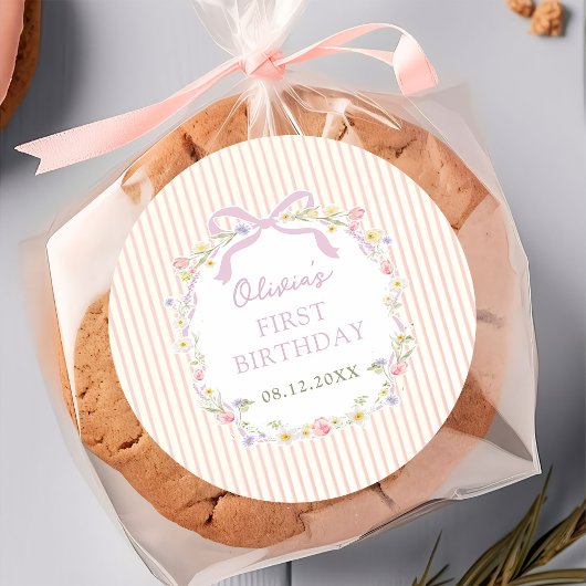 Autocollant d'anniversaire à rayures florales avec