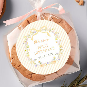 Autocollant d'anniversaire à rayures florales avec