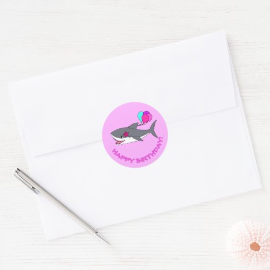 Autocollant d'anniversaire avec requin mignon (Enveloppe)