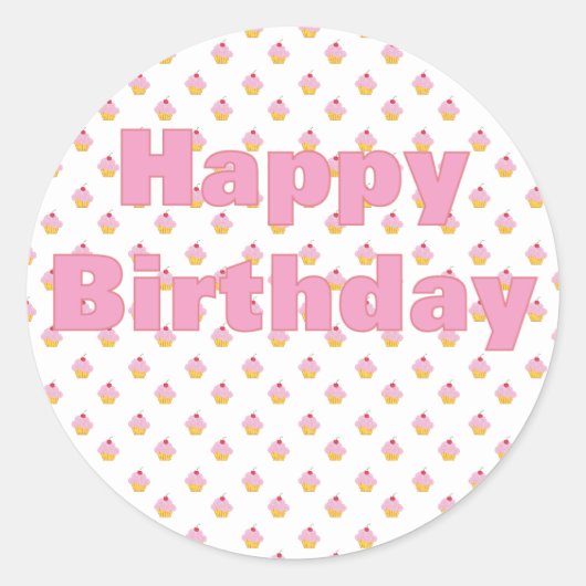 Autocollant d'anniversaire de Cupcake rose (Devant)