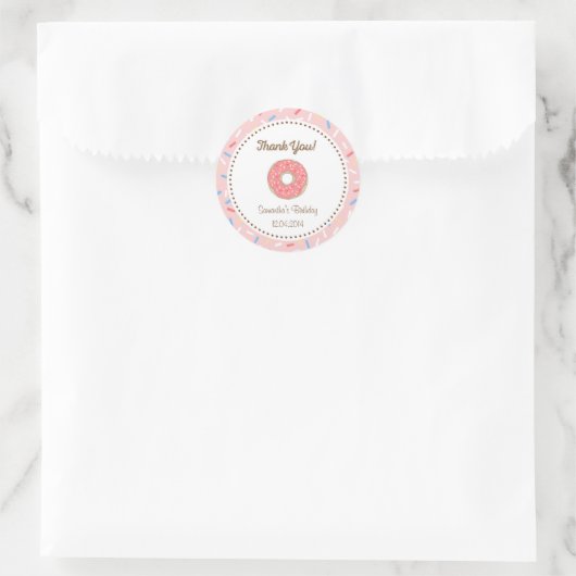 Autocollant d'anniversaire de Donut rose (Sac)